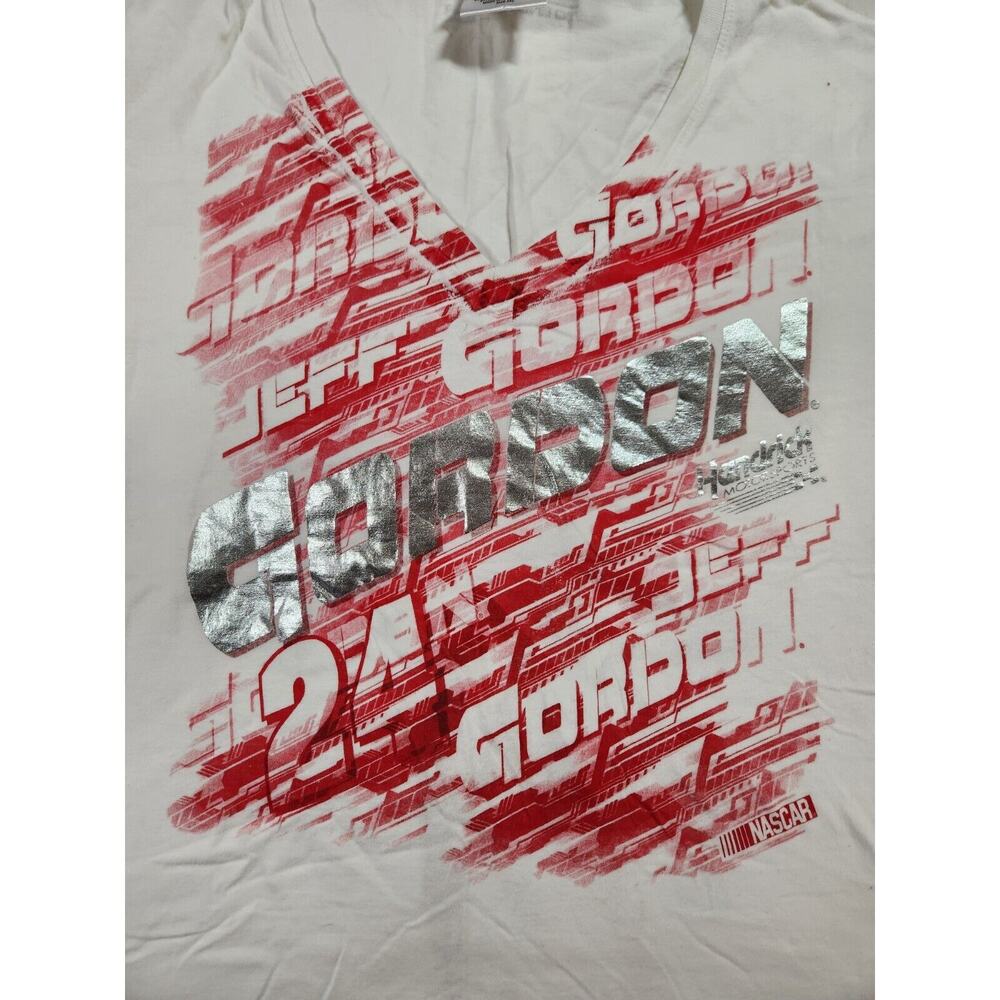 2XL Chase NASCAR Womens T-shirt White Jeff Gordon Racing V Neck Short Sleeve